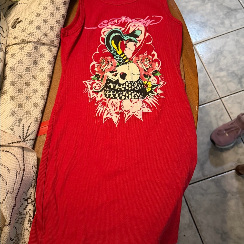 Don Ed Hardy Red Pink Mini Dress Graphic Size XS - Medium Ed Hardy